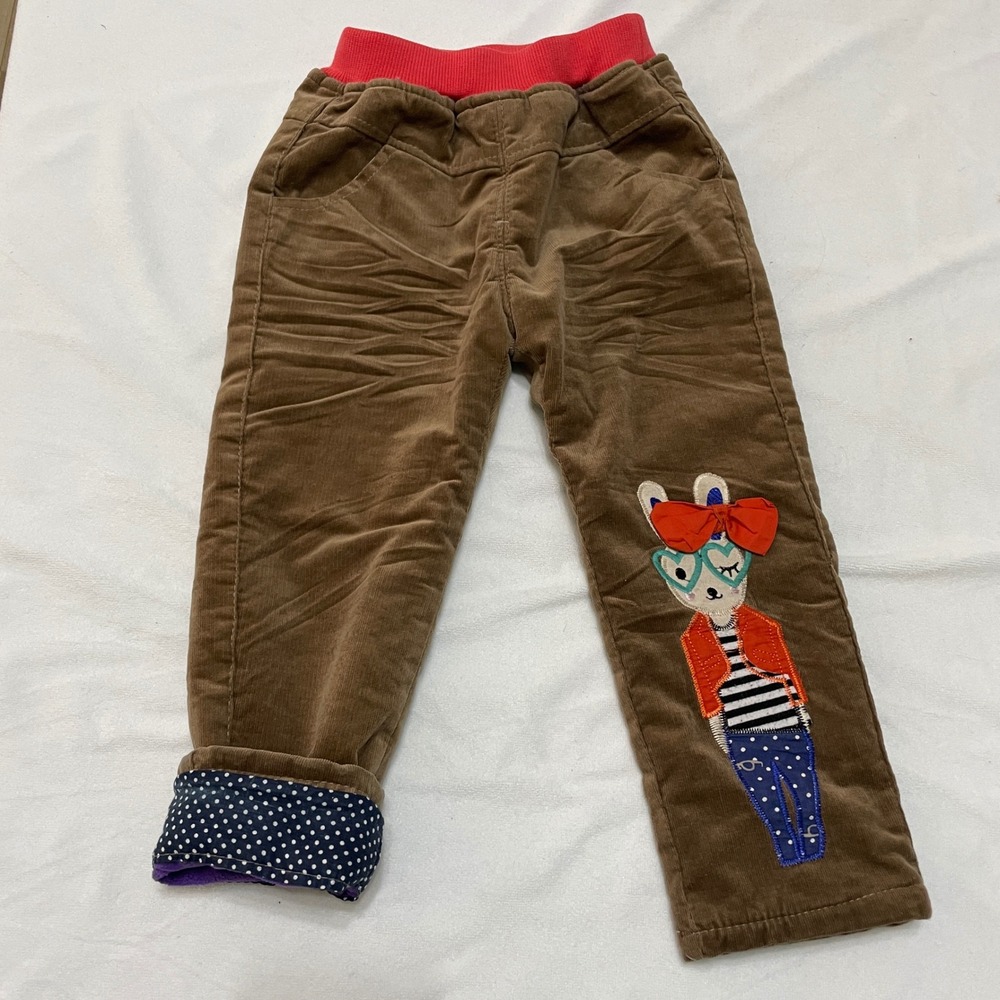 Kids Brown Corduroy Pants Trousers Size 6Y Fleece Lining Elastic Waist Warm Cute - Picture 3 of 10